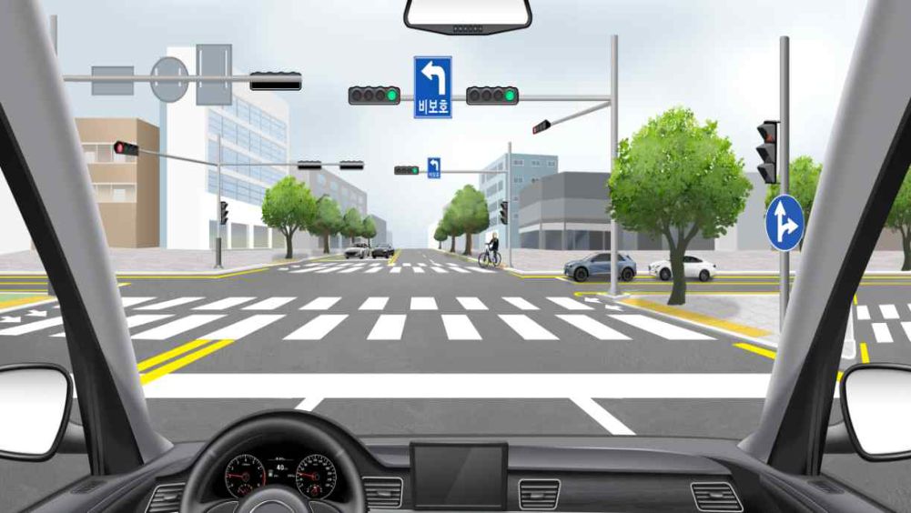 Người đi xe đạp đã đi vào lòng đường · Đèn tín hiệu phía trước màu xanh · Tốc độ đang chạy 40 km/h