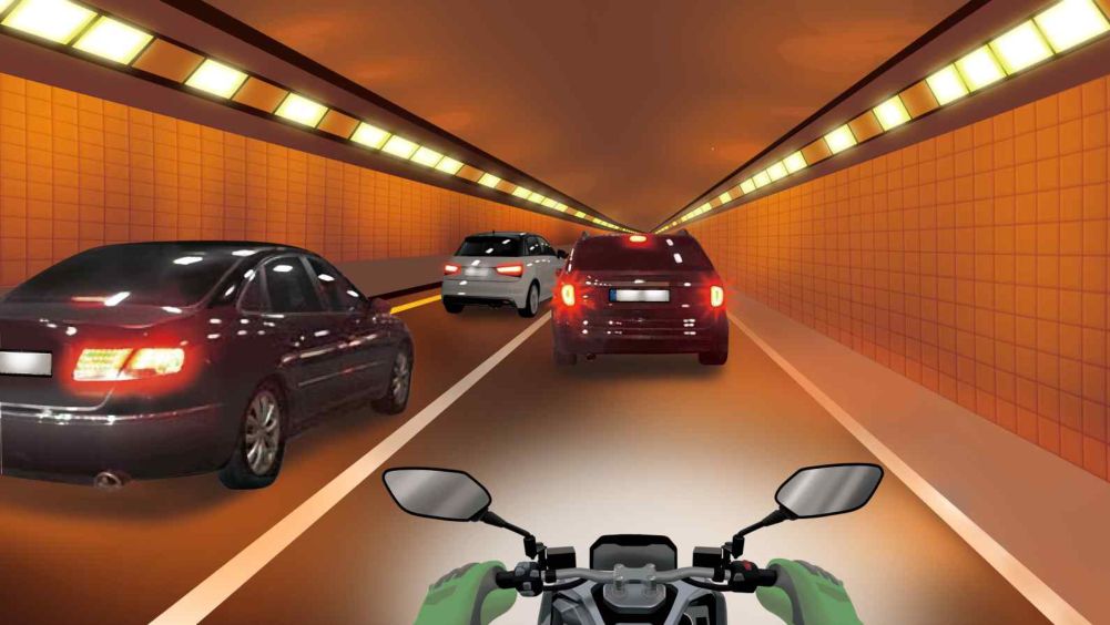 Har tomonga 2 bo'lakli tunnelda 2-bo'lakda harakat · Bo'lak chiziqlari oq yaxlit chiziq