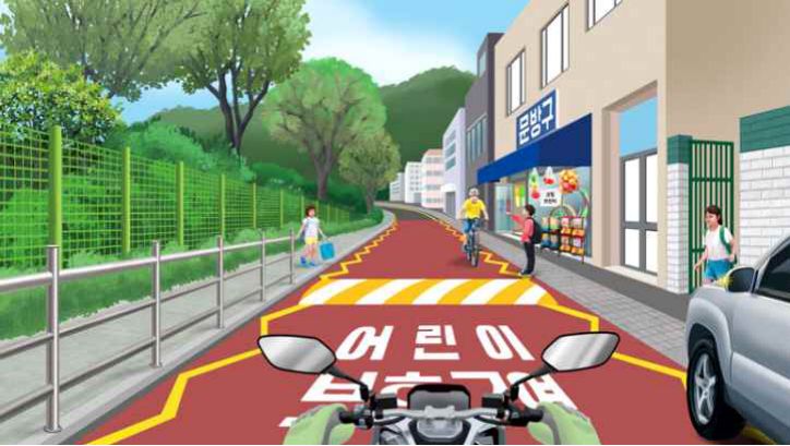 Kanselyariya do'koni oldida to'xtab turgan avtomobillar va bolalar · Oldinda o'ng tomonda velosiped qarama-qarshi yo'nalishda kelmoqda
